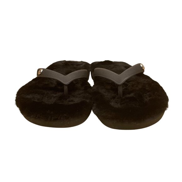 UGG Women’s Black Fur Comfortable Flip Flop Plush Slippers Sandals Size 6W - Picture 2 of 8